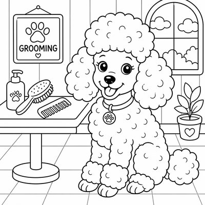 Dáng thanh lịch của Poodle giúp bé tô màu nhân vật có tỉ lệ cân đối đẹp