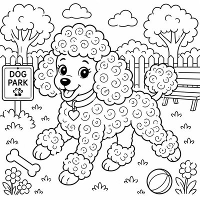 Mặt tròn xinh của Poodle giúp bé luyện tô chi tiết biểu cảm một cách cẩn thận