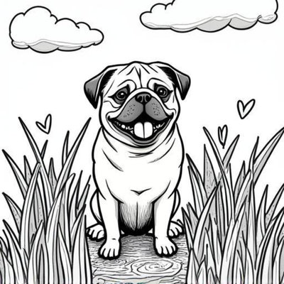 Pug nhìn thẳng giúp bé học tạo ánh mắt sinh động và tô màu đối xứng khuôn mặt