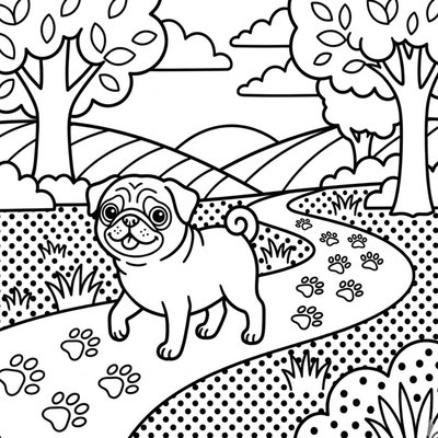 Mõm đen ngắn Pug giúp bé học dùng màu đậm tạo điểm nhấn tương phản rõ ràng