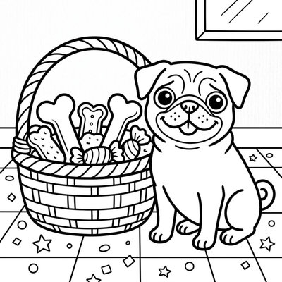 Pug nhìn lên đáng yêu giúp bé thể hiện cảm xúc nhân vật qua màu sắc sáng tạo