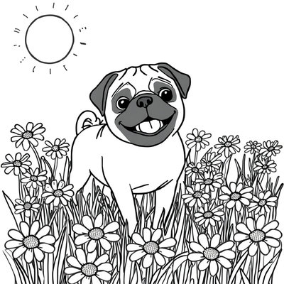 Pug mặc trang phục hài hước kích thích trí tưởng tượng và niềm vui tô màu