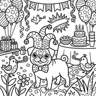 Đuôi xoắn của Pug giúp bé luyện tô màu theo đường cong nhỏ tỉ mỉ