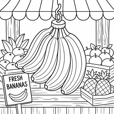 Chuối bên lá chuối to giúp bé luyện tô màu xanh đậm lớn và vàng tương phản