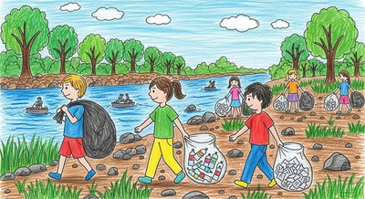 Tình nguyện viên đông đảo dọn sạch bờ sông từ cả hai phía thuyền vớt rác giúp làm sạch toàn bộ dòng chảy