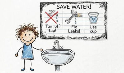 Bảng hướng dẫn Save Water với 3 cách đơn giản tắt vòi sửa rỉ rò và dùng cốc khi đánh răng