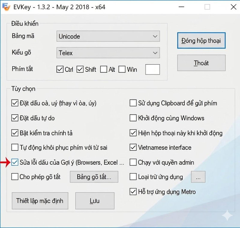 Tick chọn vào mục “Sửa lỗi dấu của gợi ý”