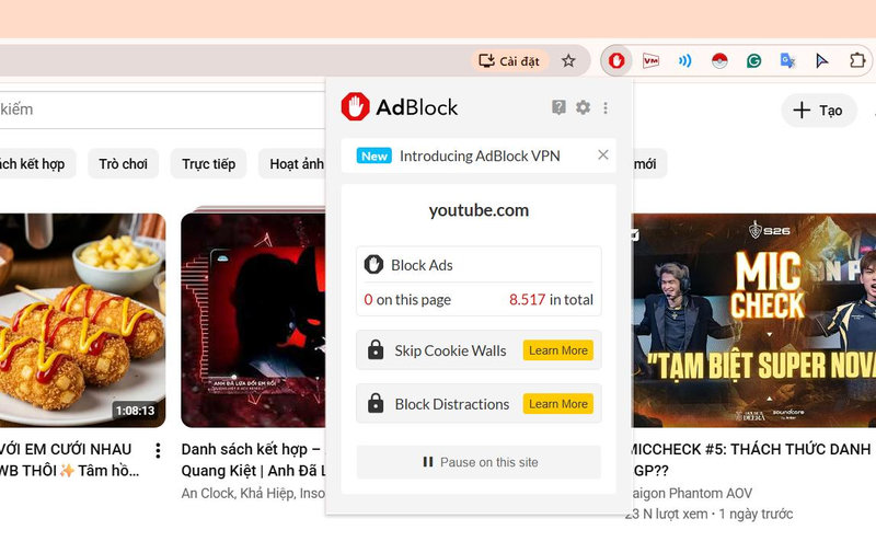Tiện ích AdBlock giúp loại bỏ các biểu ngữ quảng cáo gây khó chịu