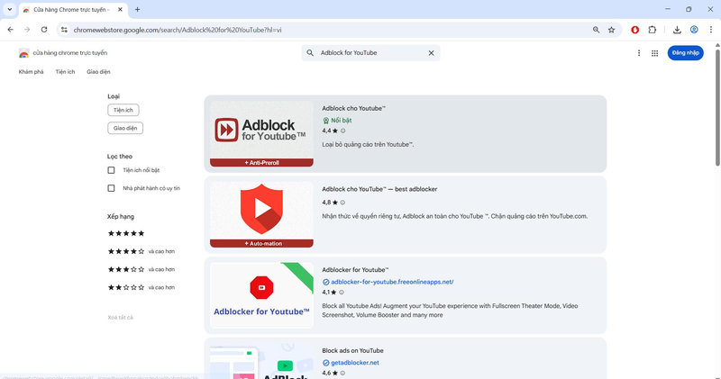 Tìm kiếm “Adblock for YouTube”