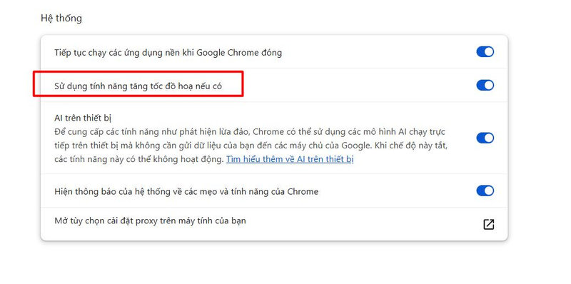 Tìm tới dòng tăng tốc đồ họa nếu có