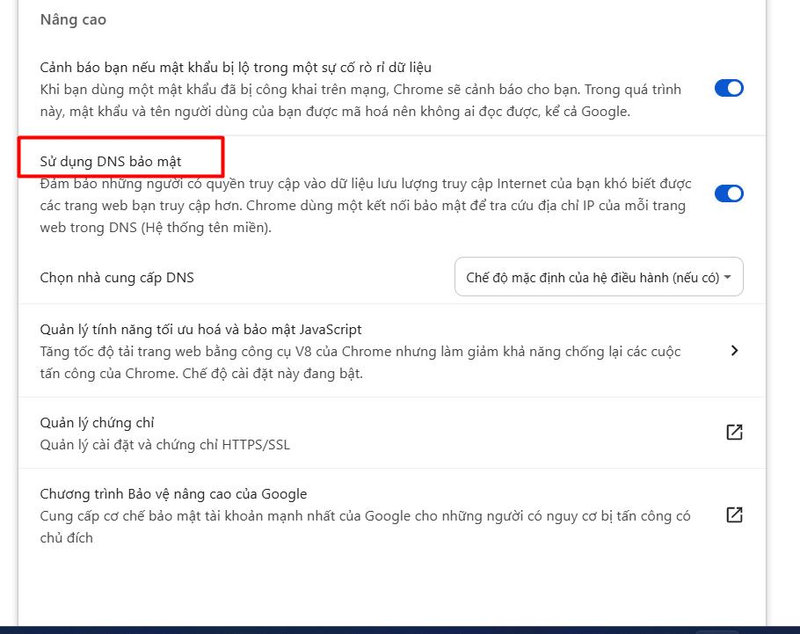 Tìm tới sử dụng DNS an toàn