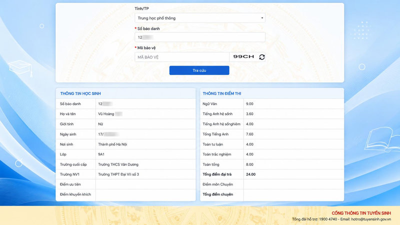 Tra cứu trên trang web của sở GDĐT