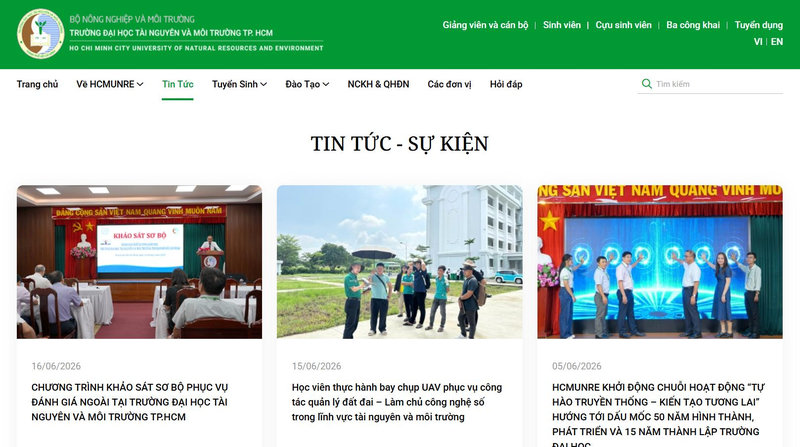 Trang chủ website Trường Đại học Tài nguyên và Môi trường TP.HCM (HCMUNRE)