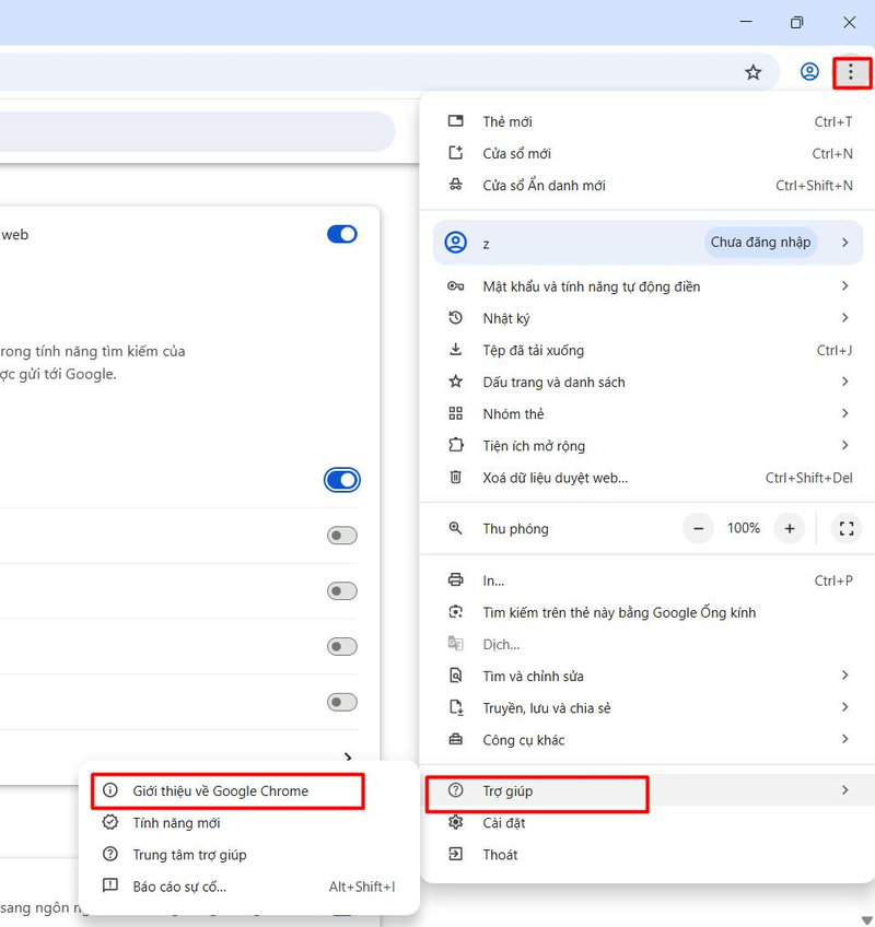 Truy cập "Giới thiệu về Chrome"