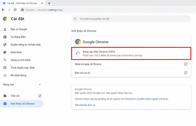 Truy cập vào phần giới thiệu về Google Chrome