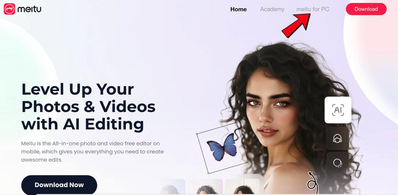 Truy cập vào trang web để tìm Meitu for PC