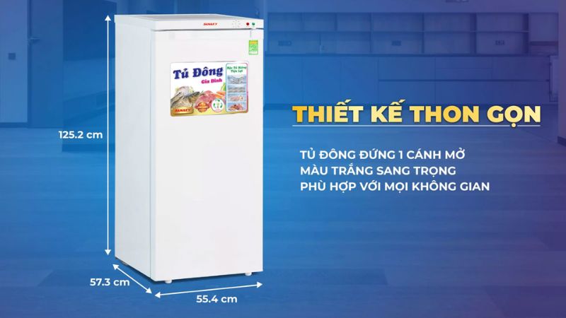 Tủ đông đứng có thiết kế thon gọn, giúp tiết kiệm diện tích không gian