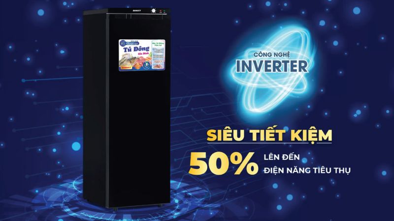 Tủ đông đứng Inverter là dòng tủ sử dụng công nghệ biến tần giúp điều chỉnh công suất máy nén linh hoạt