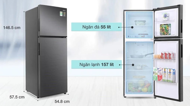 Tủ lạnh Aqua Inverter 2 cánh ngăn đá trên truyền thống là dòng sản phẩm phổ biến nhất của hãng