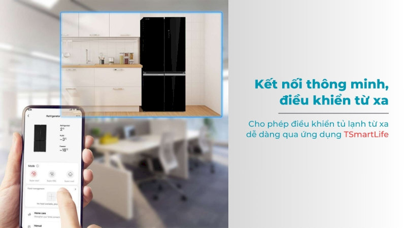 Một số model của tủ lạnh 4 cánh Toshiba còn hỗ trợ kết nối ứng dụng T-SmartLife để theo dõi và điều khiển tủ từ xa