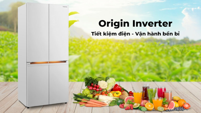 Công nghệ Origin Inverter được trang bị trên tủ lạnh 4 cánh giúp tiết kiệm điện