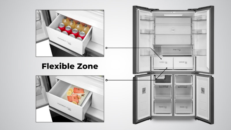 Ngăn Flexible Zone của tủ lạnh Toshiba 4 cánh cho phép điều chỉnh nhiều mức nhiệt khác nhau