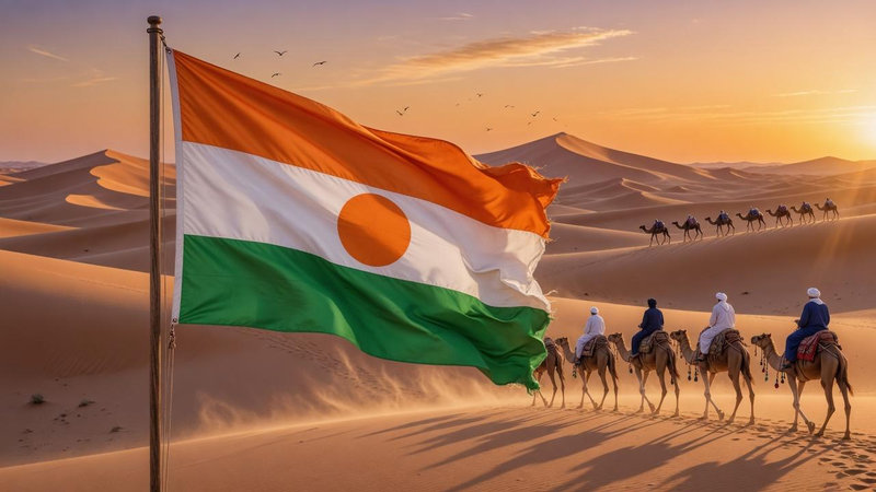 Vầng mặt trời màu cam rọi chiếu trên nền sa mạc Sahara khắc nghiệt mô phỏng trọn vẹn bức tranh địa lý tự nhiên đất nước