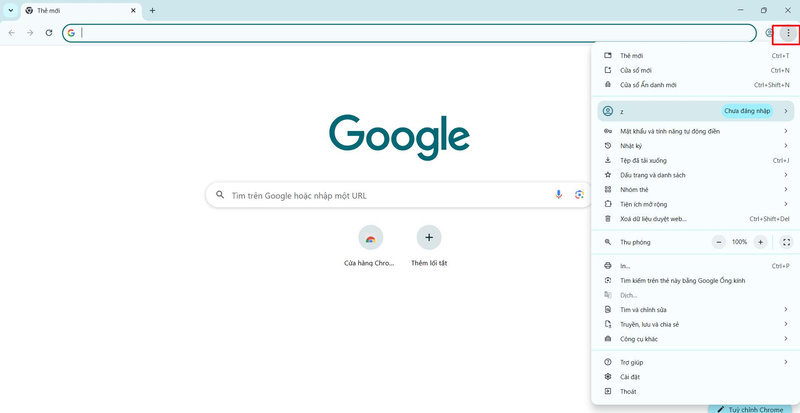 Vị trí nút menu tùy chỉnh Chrome