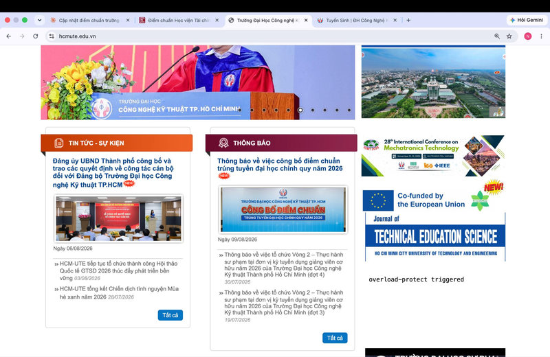 Website chính thức của HCMUTE đã công bố điểm chuẩn trúng tuyển 2026