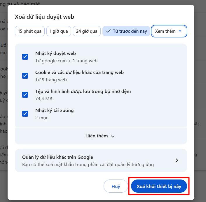 Xóa bộ nhớ đệm và dữ liệu duyệt web giúp máy chạy nhanh