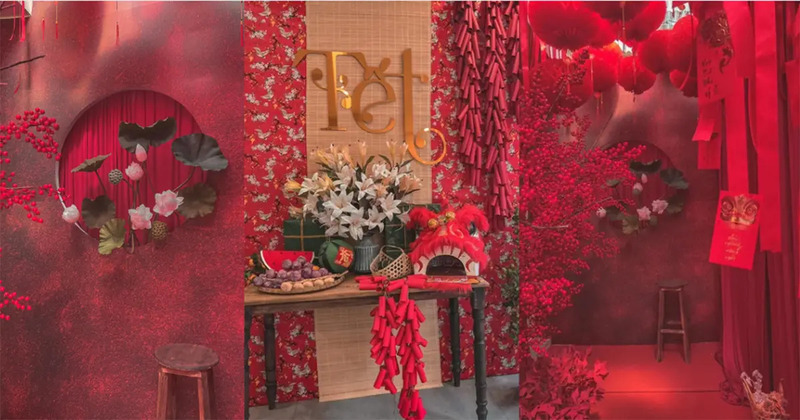 Trang trí Tết quán cafe màu đỏ