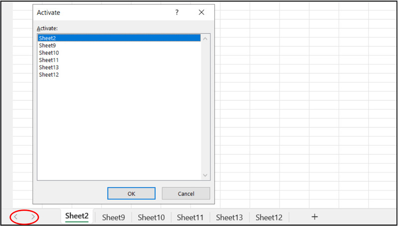 Dùng nút điều hướng để chuyển các sheet