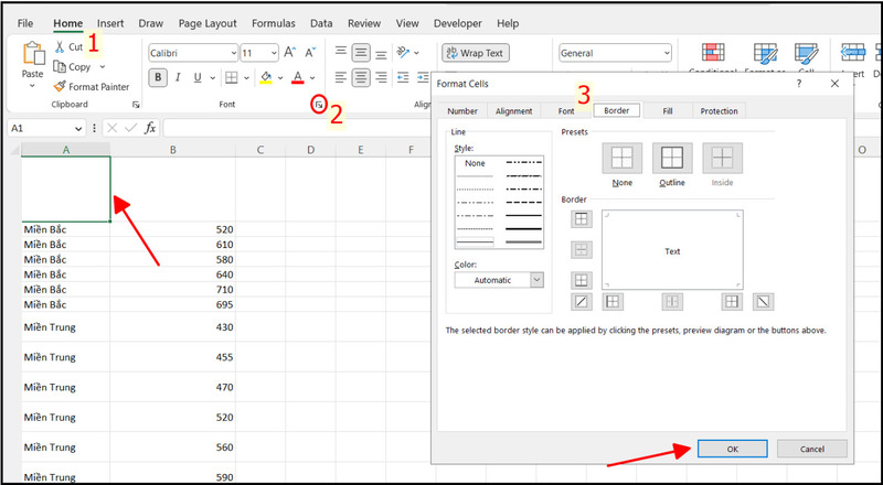 Thêm đường chéo trong ô