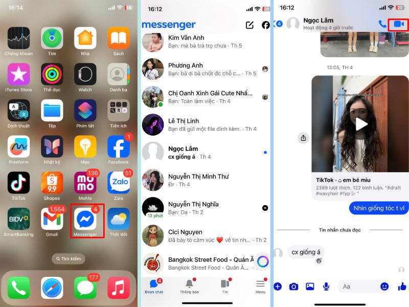 Nhấn vào biểu tượng Máy quay góc phải bên trên đoạn chat