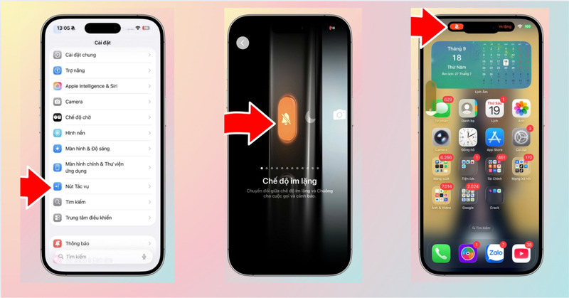 Bật chế đọ im lặng bằng nút tác vụ trên iPhone 17