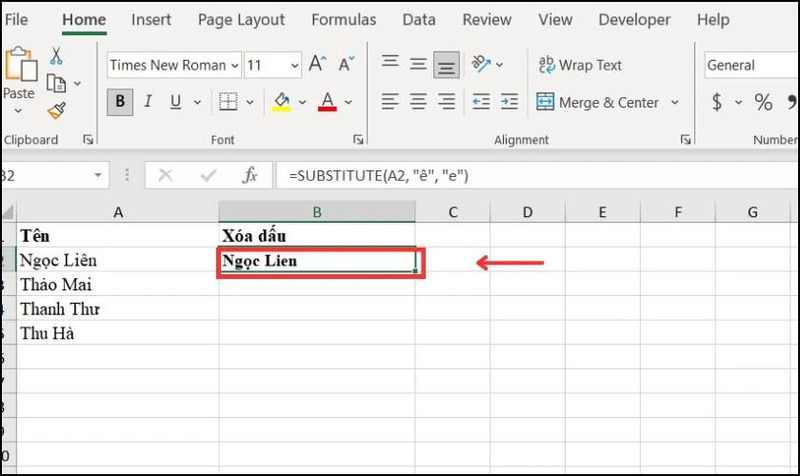 Kết quả sau khi sử dụng hàm SUBSTITUTE