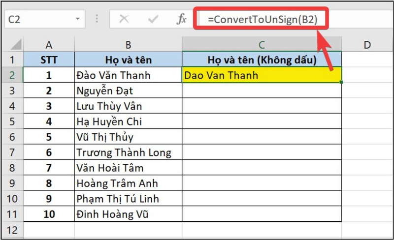 Sử dụng hàm ConvertToUnSign