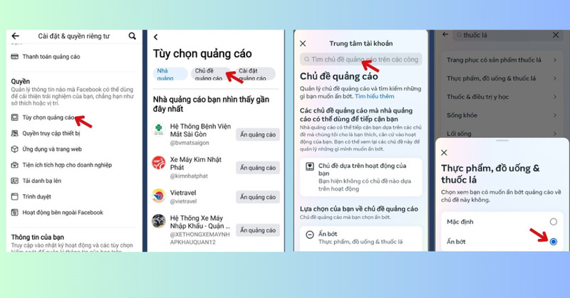 Các thao tác ẩn bớt quảng cáo trên facebook