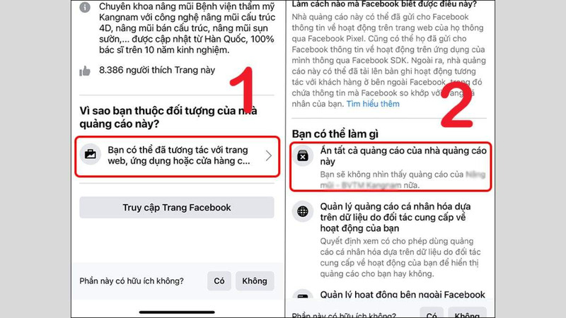 Chọn ẩn tất cả quảng cáo từ trang bạn đã tương tác trên Facebook