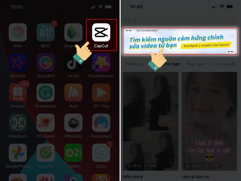 Mở CapCut và chọn “Tìm kiếm nguồn cảm hứng chỉnh sửa video từ bạn”