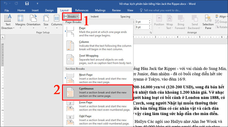 Chọn Breaks và chọn Continuous
