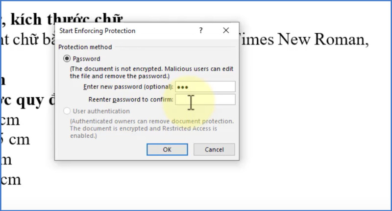 Nhập mật khẩu và xác nhận