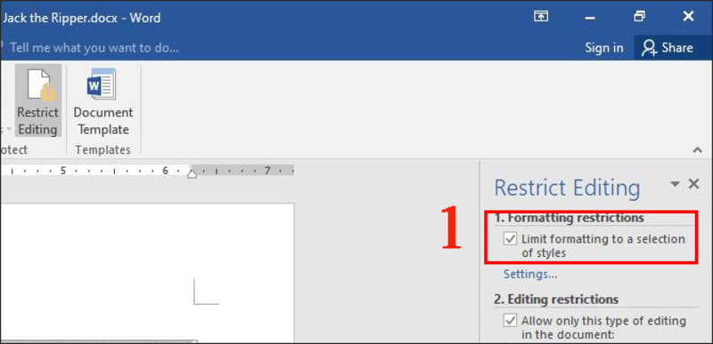 Tích chọn ô Limit formatting to a selection of styles