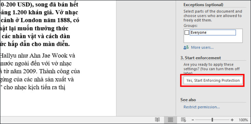 Nhấn Yes, Start Enforcing Protection