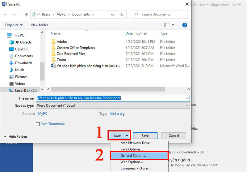 Mở Tools và chọn General Options
