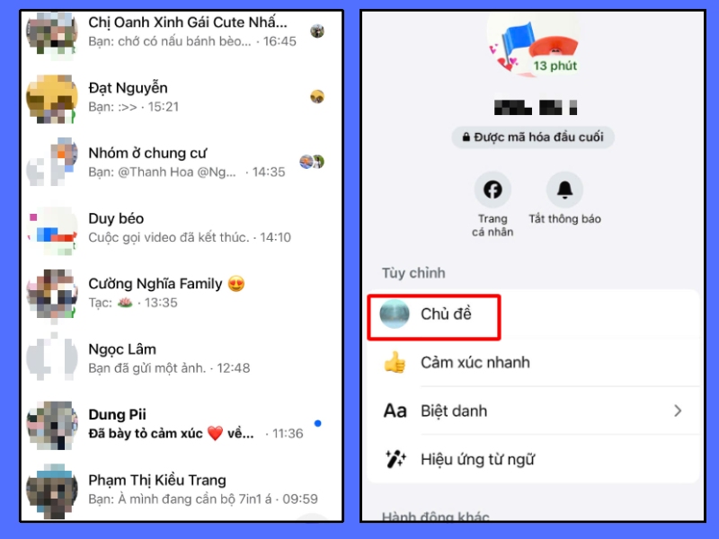 Chọn cuộc trò chuyện và truy cập vào mục chủ đề