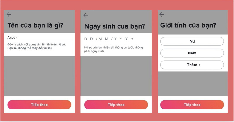 Nhập thông tin cá nhân để đăng ký Tinder
