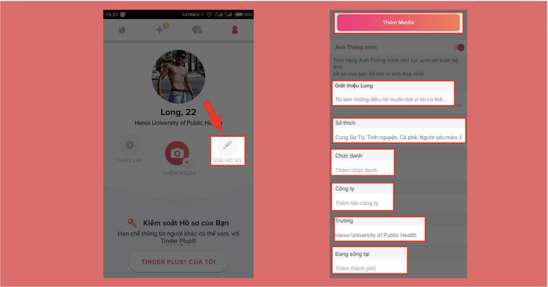 Cập nhật hồ sơ cá nhân Tinder