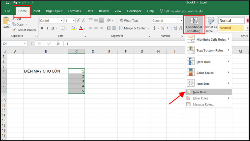 Mở Conditional Formatting rồi chọn New Rule