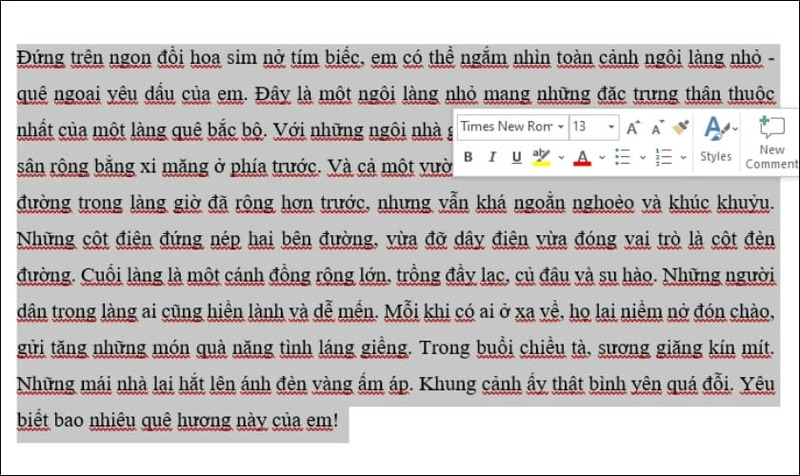Bôi đen đoạn văn bản không cần kiểm tra